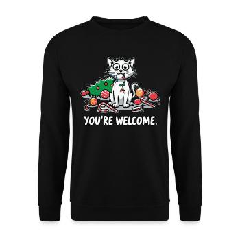 You're Welcome Funny Chaos Cat Christmas - Unisex Sweatshirt - black - Front - Alina (178cm) & Michal (187cm)