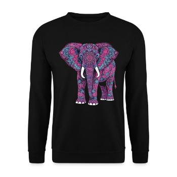 Mandala Elefant Elefanten Spiritueller Mandala - Unisex Pullover - Schwarz - Vorne - Alina (178cm) & Michal (187cm)