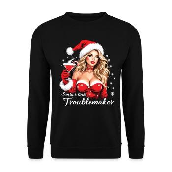 Santa's Little Troublemaker Christmas Hat - Unisex Sweatshirt - black - Front - Alina (178cm) & Michal (187cm)