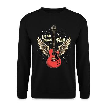 Let the Music Play Gitarren Gitarre - Unisex Pullover - Schwarz - Vorne - Alina (178cm) & Michal (187cm)