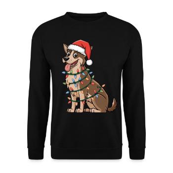 Norwegian Elkhound Christmas Lights Xmas Dogs - Unisex Pullover - Schwarz - Vorne - Alina (178cm) & Michal (187cm)