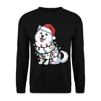 Samoyed Christmas Lights Xmas Dogs Gifts - Unisex Pullover - Schwarz - Vorne - Alina (178cm) & Michal (187cm)