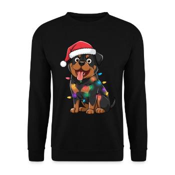 Rottweiler Christmas Lights Xmas Dogs Gifts - Unisex Pullover - Schwarz - Vorne - Alina (178cm) & Michal (187cm)