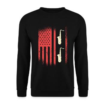 Saxophone Vintage USA Flag Music - Sweat-shirt Unisexe - noir - Devant - Alina (178cm) & Michal (187cm)