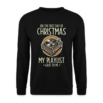 Am ersten Weihnachtstag erhielt ich Playlist Musik - Unisex Pullover - Schwarz - Vorne - Alina (178cm) & Michal (187cm)