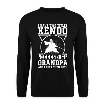 I have two titles Kendo Legend & Grandpa Kendo Fig - Unisex Pullover - Schwarz - Vorne - Alina (178cm) & Michal (187cm)