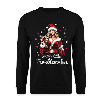 Santa's Little Troublemaker Christmas Hat - Unisex Sweatshirt - black - Front - Alina (178cm) & Michal (187cm)