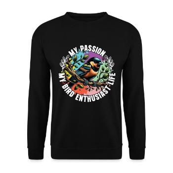 Passionné d’oiseaux Ma passion Mon ornithologue ornithologue - Sweat-shirt Unisexe - noir - Devant - Alina (178cm) & Michal (187cm)