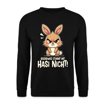 Irgendwas Stimmt Mit Hasi Nicht Böses Hasi - Unisex Pullover - Schwarz - Vorne - Alina (178cm) & Michal (187cm)
