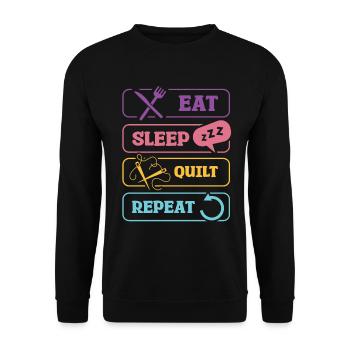 Eat Sleep Quilt Repeat Muster Design - Unisex Pullover - Schwarz - Vorne - Alina (178cm) & Michal (187cm)