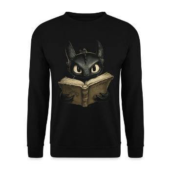 Schwarzer Drache Mystisches Design für Bücherfans - Unisex Pullover - Schwarz - Vorne - Alina (178cm) & Michal (187cm)