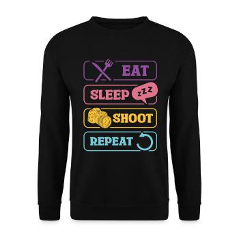 Eat Sleep Shoot Repeat Kamera Motiv - Unisex Pullover - Schwarz - Vorne - Alina (178cm) & Michal (187cm)