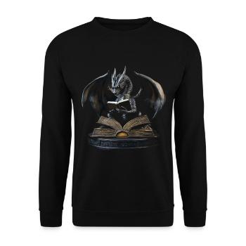 Eleganter schwarzer Drache – Epischer Drachen - Unisex Pullover - Schwarz - Vorne - Alina (178cm) & Michal (187cm)