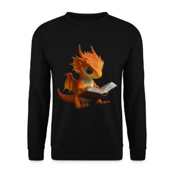 Niedlicher orangefarbener Drache Magischer Drachw - Unisex Pullover - Schwarz - Vorne - Alina (178cm) & Michal (187cm)