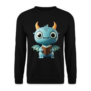 Verspielter blauer Drache – Fantasie für Leser - Unisex Pullover - Schwarz - Vorne - Alina (178cm) & Michal (187cm)