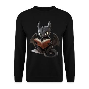 Niedlicher schwarzer Drache – Fantasie Bücherfans - Unisex Pullover - Schwarz - Vorne - Alina (178cm) & Michal (187cm)