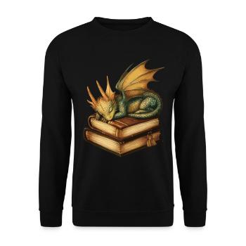 drachenSchlafender goldener Drache – Fantasie auf - Unisex Pullover - Schwarz - Vorne - Alina (178cm) & Michal (187cm)