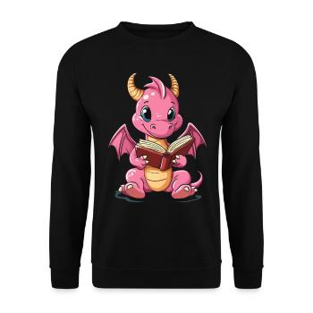 Süßer pinker Drache – Magisches Design für Kinder - Unisex Pullover - Schwarz - Vorne - Alina (178cm) & Michal (187cm)