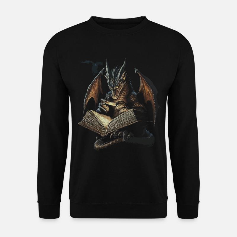 Dunkler Drache mit Buch – Mystische Fantasie - Unisex Pullover - Schwarz
