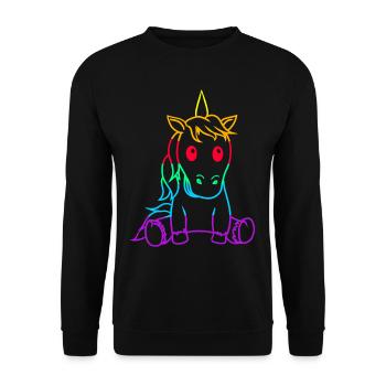 Retro Vintage Einhorn Einhörner 80er Regenbogen - Unisex Pullover - Schwarz - Vorne - Alina (178cm) & Michal (187cm)