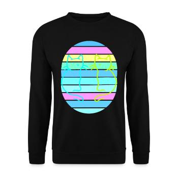 Retro Katzen Katze Vintage 80er 90er - Unisex Pullover - Schwarz - Vorne - Alina (178cm) & Michal (187cm)