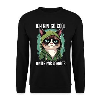 I'm So Cool Behind Me Snowy Cat - Unisex Sweatshirt - black - Front - Alina (178cm) & Michal (187cm)