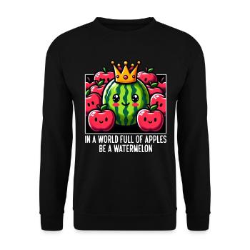 DANS UN MONDE PLEIN DE POMMES, SOYEZ UNE PASTÈQUE - Sweat-shirt Unisexe - noir - Devant - Alina (178cm) & Michal (187cm)