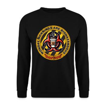 ACHTUNG: MONTAGMORGEN IST BIOLOGISCH GEFÄHRLICH - Unisex Pullover - Schwarz - Vorne - Alina (178cm) & Michal (187cm)