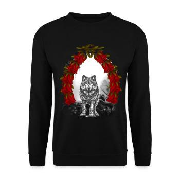 Christmas Weihnachten Märchen Wolf Wölfe Kinder - Unisex Pullover - Schwarz - Vorne - Alina (178cm) & Michal (187cm)