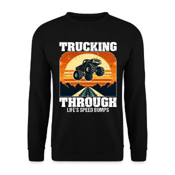 TRUCKING THROUGH LIFE'S SPEED BUMPS - Unisex Sweatshirt - black - Front - Alina (178cm) & Michal (187cm)