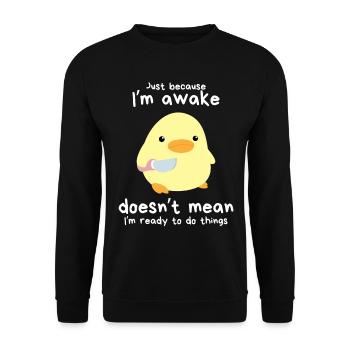 "Just Because I'm Awake" - Duck with Knife Meme - Unisex Sweatshirt - black - Front - Alina (178cm) & Michal (187cm)