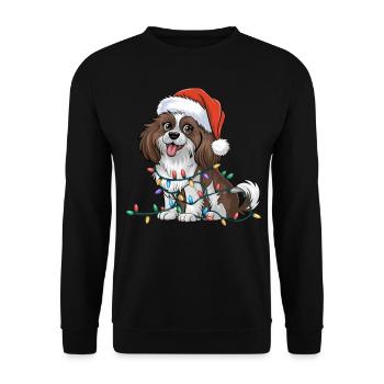 Épagneul tibétain Noël lumières Noël chiens cadeaux - Sweat-shirt Unisexe - noir - Devant - Alina (178cm) & Michal (187cm)