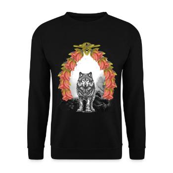 Wolf Wölfe Halloween Märchen Märchenfigur mystisch - Unisex Pullover - Schwarz - Vorne - Alina (178cm) & Michal (187cm)