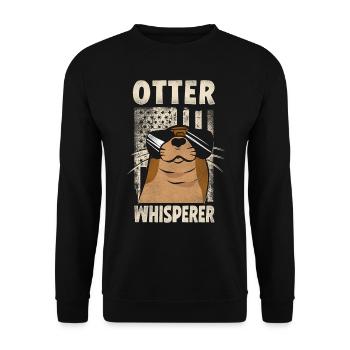 Otter American Flag Otter - Unisex Pullover - Schwarz - Vorne - Alina (178cm) & Michal (187cm)