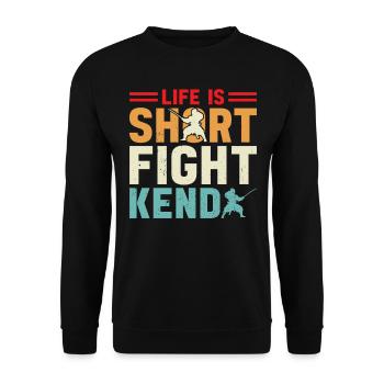Japanese Kendo Martial Arts - Life is short fight - Unisex Sweatshirt - black - Front - Alina (178cm) & Michal (187cm)