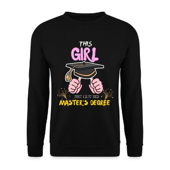 Cette fille est arrivée ici : diplôme de maîtrise - Sweat-shirt Unisexe - noir - Devant - Alina (178cm) & Michal (187cm)