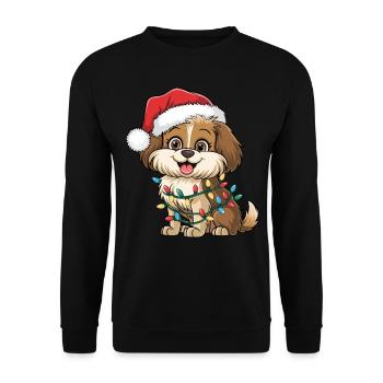 Santa Hat Christmas Dog Lights Xmas Dogs Gifts - Unisex Pullover - Schwarz - Vorne - Alina (178cm) & Michal (187cm)