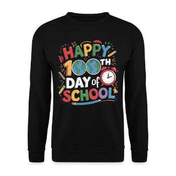 Joyeux 100e jour d’école Coloré Enfants Filles Garçons - Sweat-shirt Unisexe - noir - Devant - Alina (178cm) & Michal (187cm)
