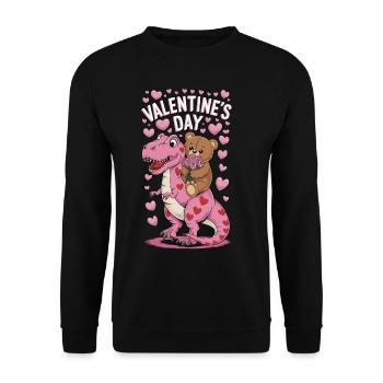 T. Rex Valentinstag - Unisex Pullover - Schwarz - Vorne - Alina (178cm) & Michal (187cm)