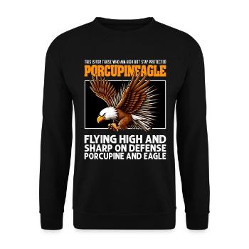 FLYING HIGH AND SHARP ON DEFENSE - PORCUPINE EAGLE - Unisex Sweatshirt - black - Front - Alina (178cm) & Michal (187cm)