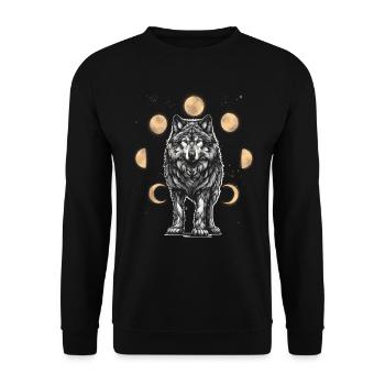 Mondphase Wolf Werwolf Halloween mystisch Wölfe - Unisex Pullover - Schwarz - Vorne - Alina (178cm) & Michal (187cm)