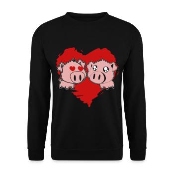 Pig Couple With Heart Funny Valentine Gifts - Unisex Sweatshirt - black - Front - Alina (178cm) & Michal (187cm)