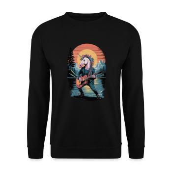 Punk-Einhorn mit Gitarre - Unisex Pullover - Schwarz - Vorne - Alina (178cm) & Michal (187cm)