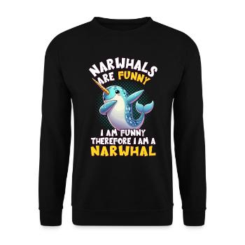 Narval, Baleine, Créature Marine, Licorne, Océan - Sweat-shirt Unisexe - noir - Devant - Alina (178cm) & Michal (187cm)