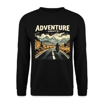 Adventure Awaits Motorcycle Motorcyclist Motorcycle - Unisex Sweatshirt - black - Front - Alina (178cm) & Michal (187cm)