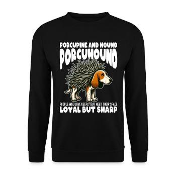 LOYAL MAIS VIF - PORC-ÉPIC ET CHIEN COURANT - PORCUHOUND - Sweat-shirt Unisexe - noir - Devant - Alina (178cm) & Michal (187cm)