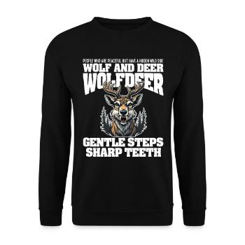 GENTLE STEPS SHARP TEETH - WOLF AND DEER - Unisex Sweatshirt - black - Front - Alina (178cm) & Michal (187cm)