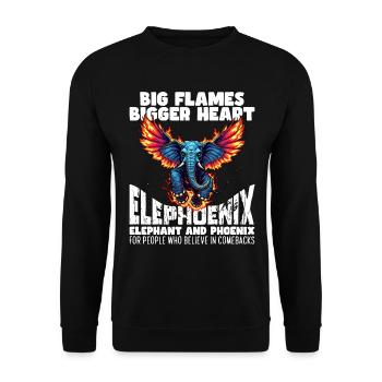 BIG FLAMES, BIGGER HEART - ELEPHOENIX - Unisex Sweatshirt - black - Front - Alina (178cm) & Michal (187cm)
