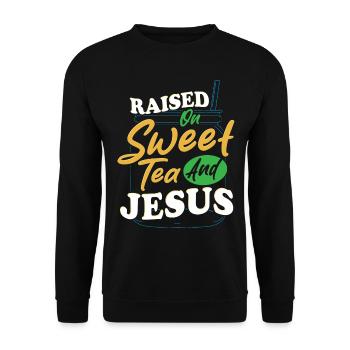 Sweet Tea Girl wuchs mit süßem Tee und Jesus auf - Unisex Pullover - Schwarz - Vorne - Alina (178cm) & Michal (187cm)