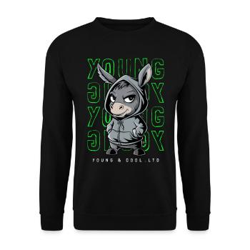 Donkey Young and Cool Animal Lover - Unisex Sweatshirt - black - Front - Alina (178cm) & Michal (187cm)